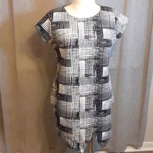 Attention Bodycon Short Sleeve Black and White Checkered Dress